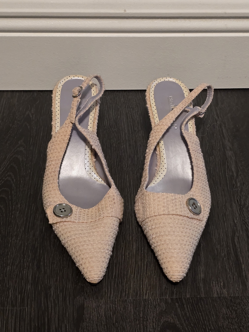 Highlights Blush Pink Tweed Slingback Kitten Heels Pointed Toe Size 8 NWOB